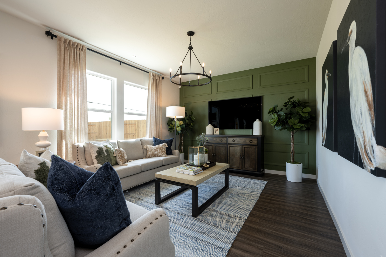A living room with a large window.