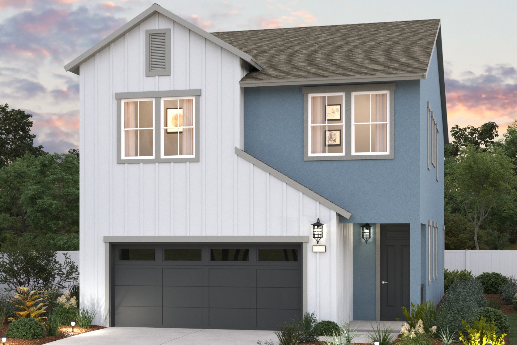 A house with a garage.