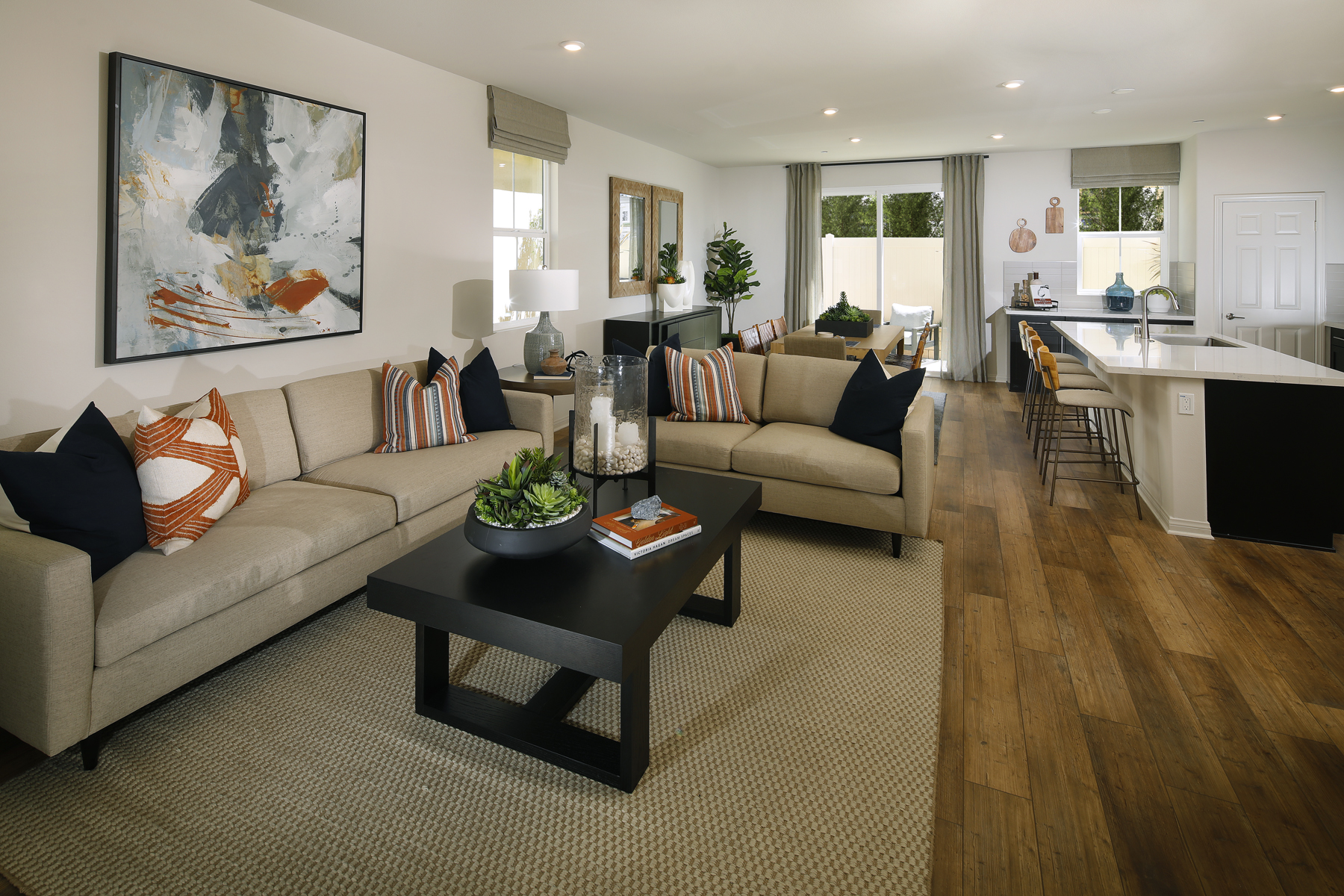 A living room with a couch and a coffee table.