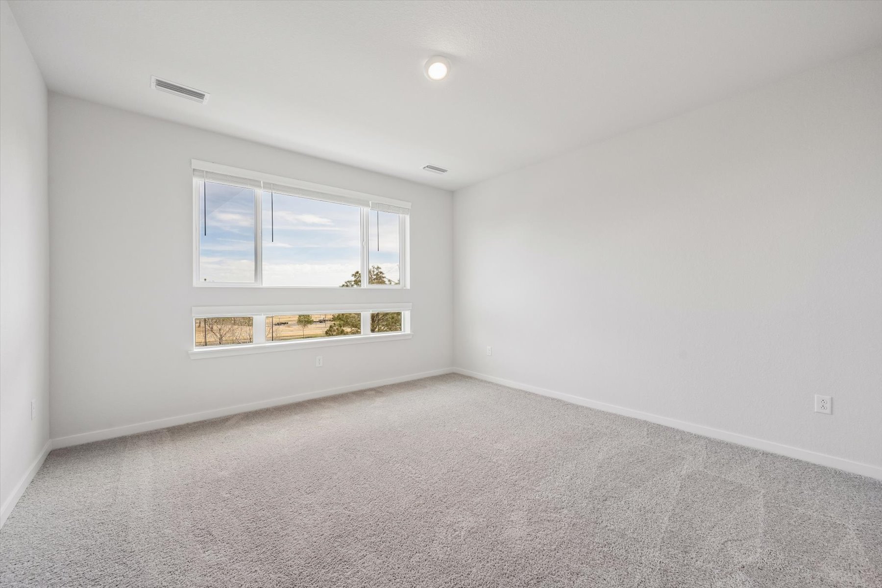 A room with a window and a carpet.