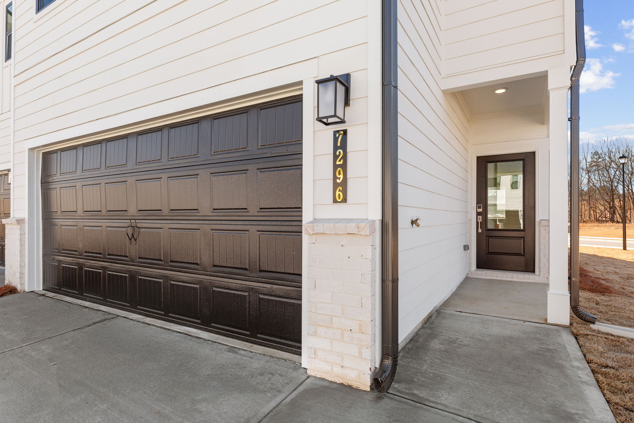 A building with a garage.
