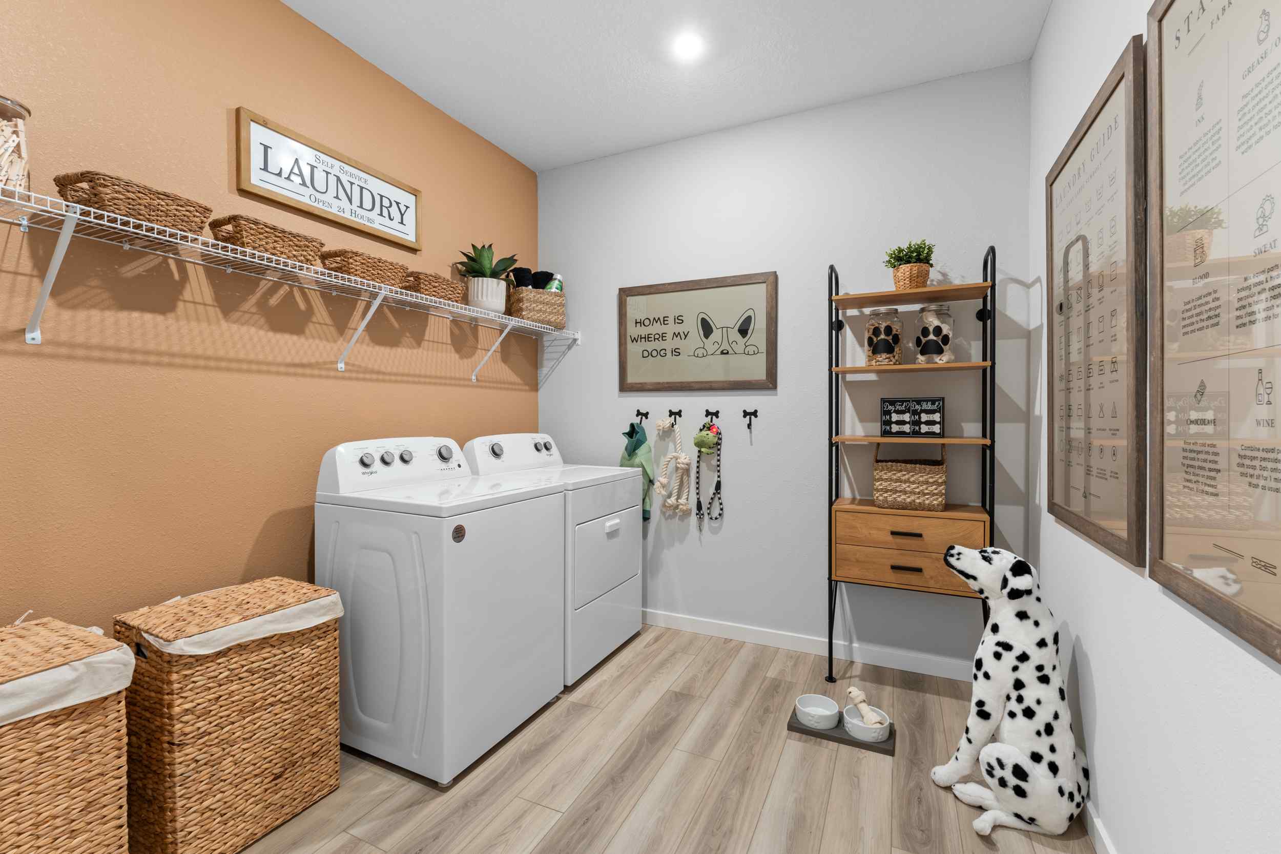 A room with a white animal in it.