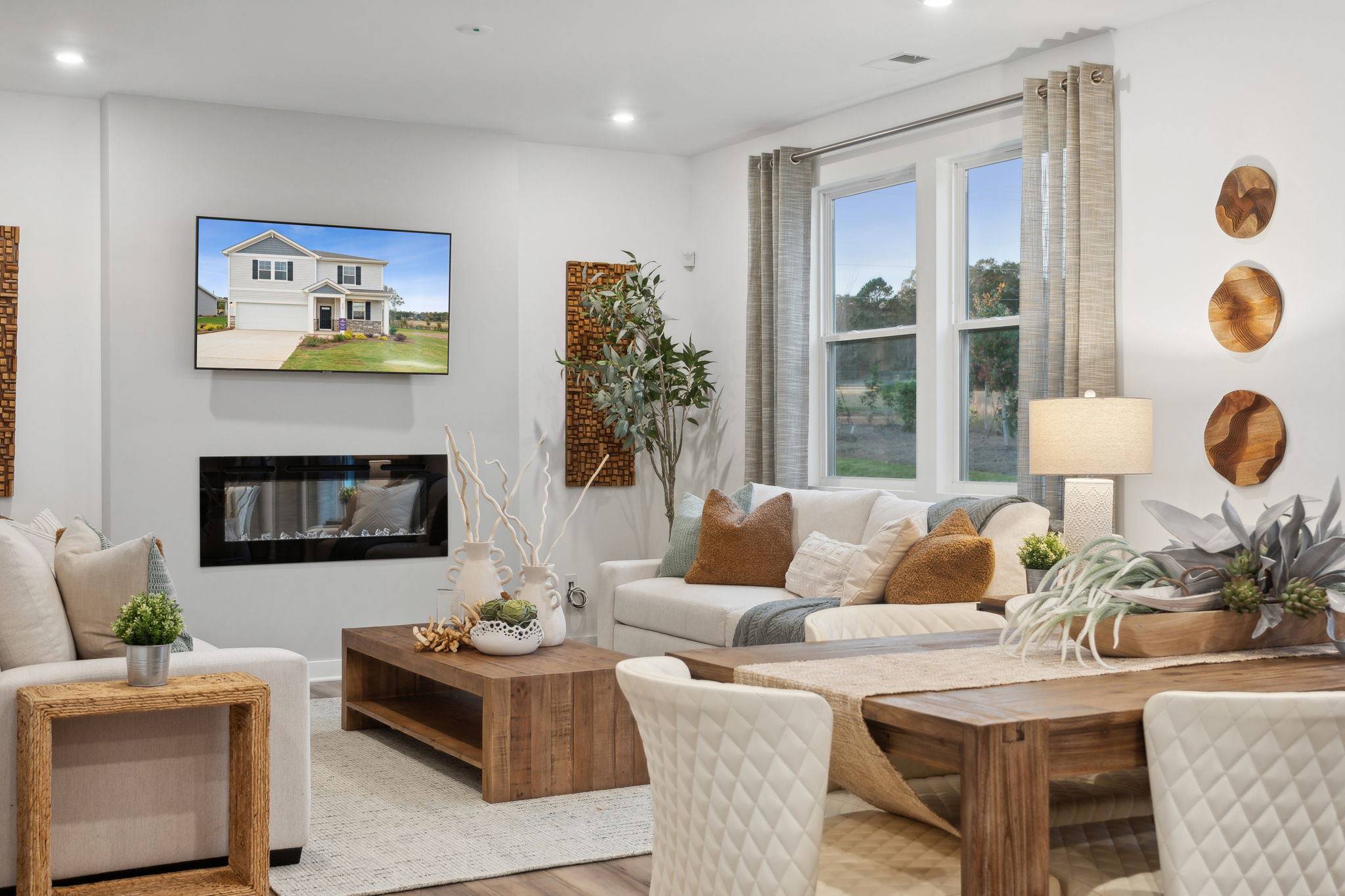 A living room with a fireplace.