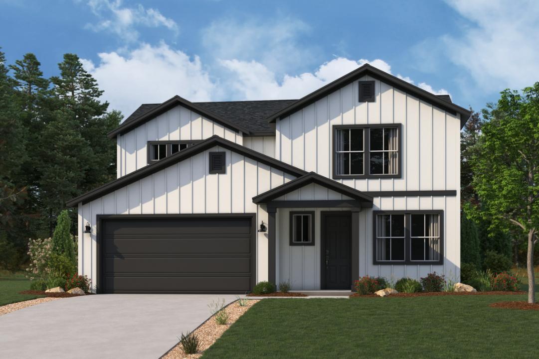 White farmhouse exterior Palisade Plan