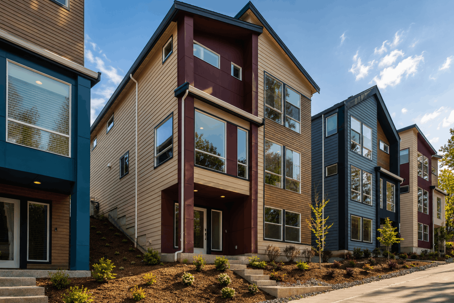 A row of multi-story buildings.