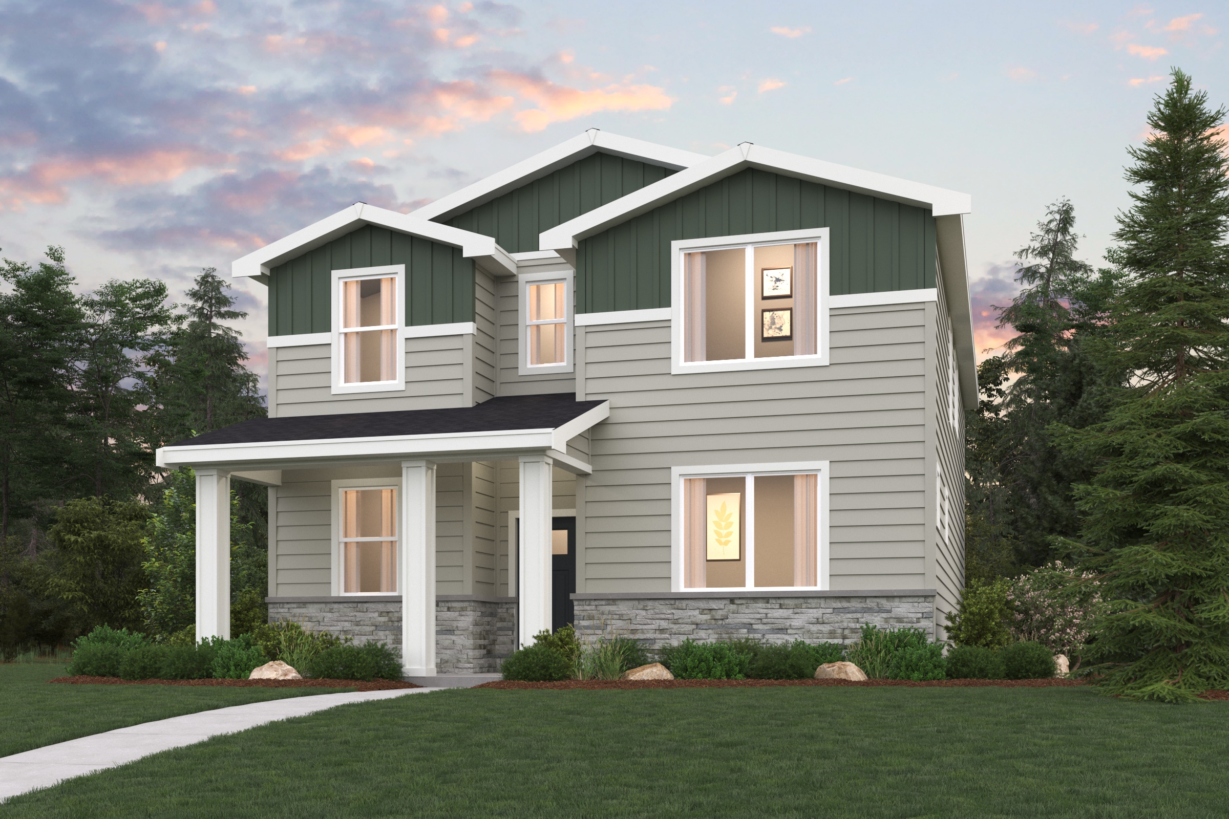 A house with a lawn in front of it.