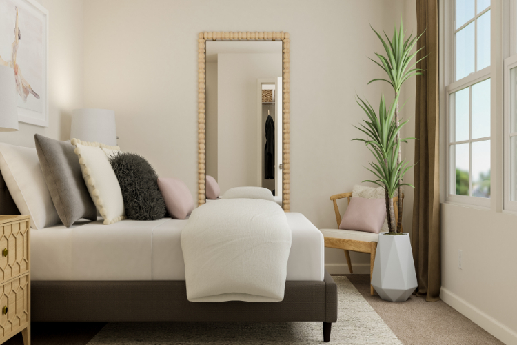 A white couch in a room.