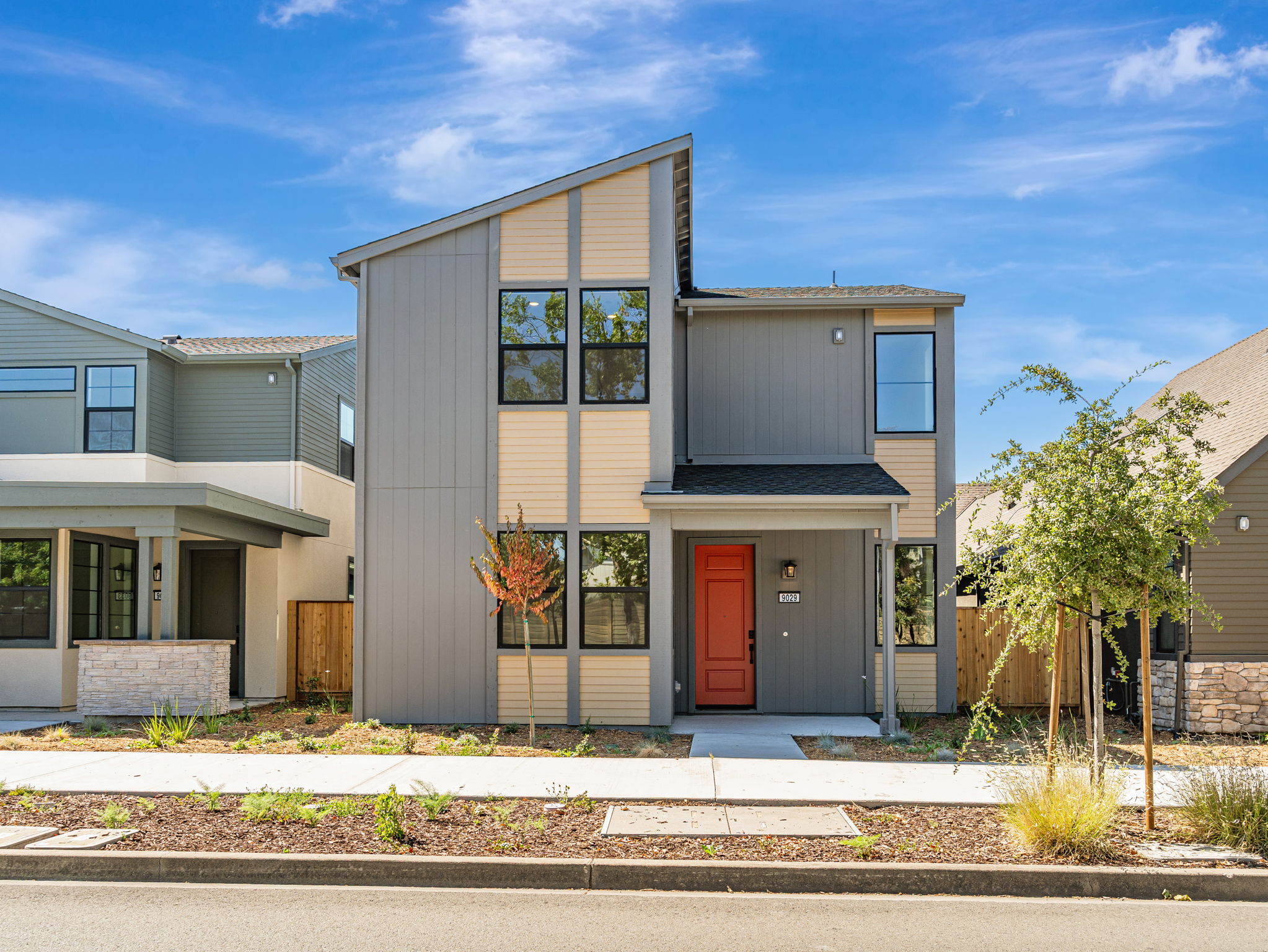 A building with a red door.